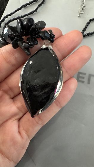 Murano Glass White ORCHID Black Pendant Necklace สร้อยคอจี้รูปกล้วยไม้สีขาวแก้วมูราโน่สี รูปที่ 5