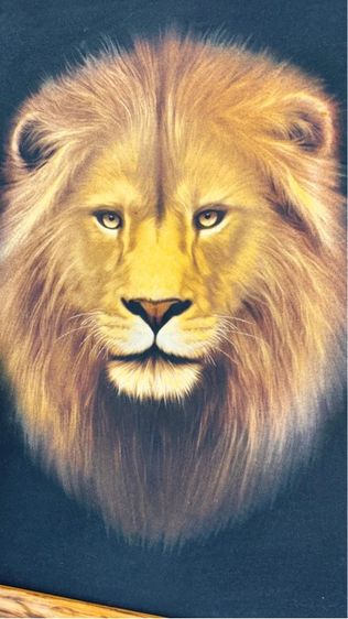 Golden Lion Technical image of sandblasting on fabric ภาพสิงโตทอง เทคนิคงานพ่นทรายในกรอบไม้  รูปที่ 4