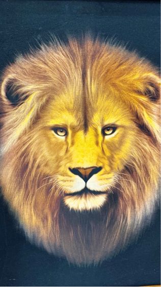 Golden Lion Technical image of sandblasting on fabric ภาพสิงโตทอง เทคนิคงานพ่นทรายในกรอบไม้  รูปที่ 2