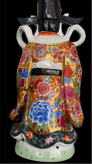 เทพเจ้าแห่งโชคลาภไฉ่ซิงเอี๊ย อุ้มก้อนทอง สัญลักษณ์ของความร่ำรวย งานกระเบื้องกังไส ชุบทอง 24K รูปที่ 7