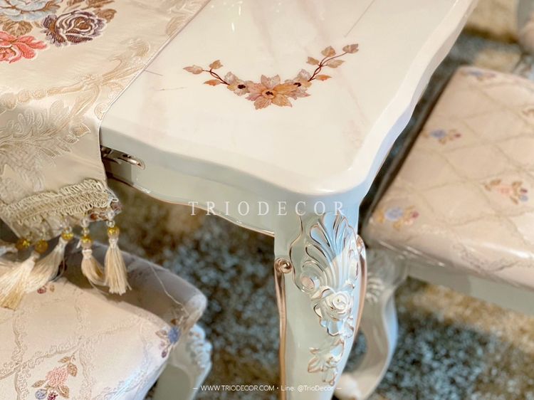 CHLORIS-I CLASSIC DINING SET (6P-160CM.) SOFT WHITE ชุดโต๊ะอาหารเหลี่ยม ท็อปหิน สไตล์หลุยส์ 6ที่นั่ง 160ซม รุ่น คลอริส-1 รูปที่ 10