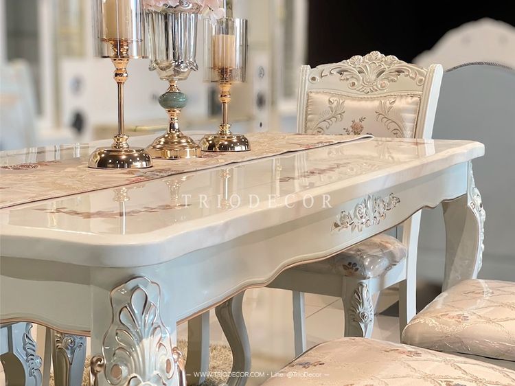 CHLORIS-I CLASSIC DINING SET (6P-160CM.) SOFT WHITE ชุดโต๊ะอาหารเหลี่ยม ท็อปหิน สไตล์หลุยส์ 6ที่นั่ง 160ซม รุ่น คลอริส-1 รูปที่ 9