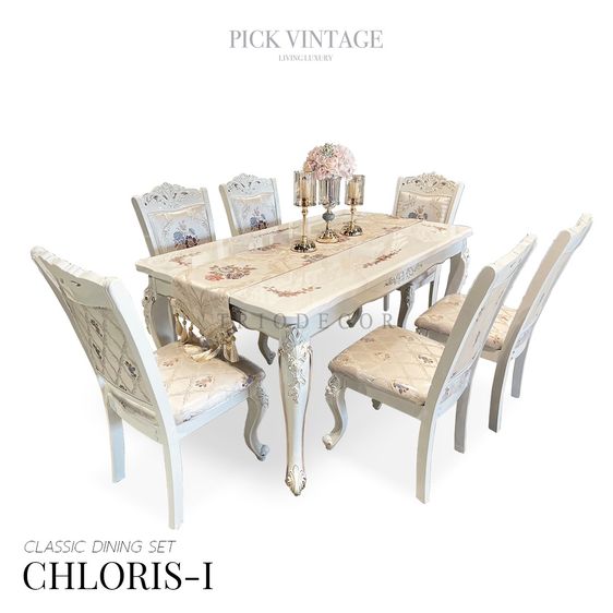 อื่นๆ ไม้ ขาว CHLORIS-I CLASSIC DINING SET (6P-160CM.) SOFT WHITE ชุดโต๊ะอาหารเหลี่ยม ท็อปหิน สไตล์หลุยส์ 6ที่นั่ง 160ซม รุ่น คลอริส-1