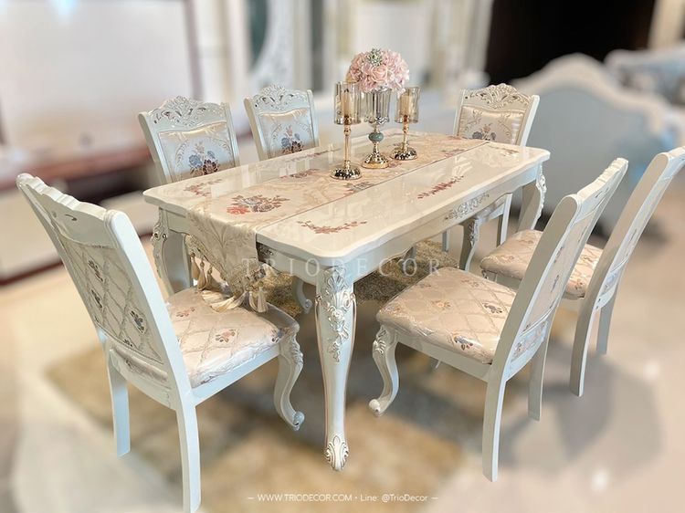 CHLORIS-I CLASSIC DINING SET (6P-160CM.) SOFT WHITE ชุดโต๊ะอาหารเหลี่ยม ท็อปหิน สไตล์หลุยส์ 6ที่นั่ง 160ซม รุ่น คลอริส-1 รูปที่ 12