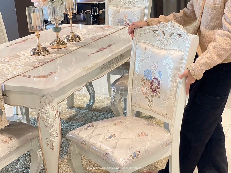 CHLORIS-I CLASSIC DINING SET (6P-160CM.) SOFT WHITE ชุดโต๊ะอาหารเหลี่ยม ท็อปหิน สไตล์หลุยส์ 6ที่นั่ง 160ซม รุ่น คลอริส-1 รูปที่ 6