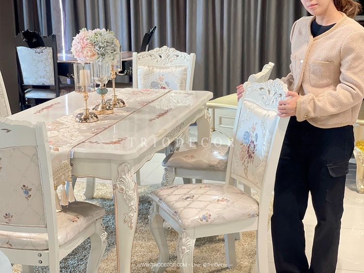 CHLORIS-I CLASSIC DINING SET (6P-160CM.) SOFT WHITE ชุดโต๊ะอาหารเหลี่ยม ท็อปหิน สไตล์หลุยส์ 6ที่นั่ง 160ซม รุ่น คลอริส-1 รูปที่ 5