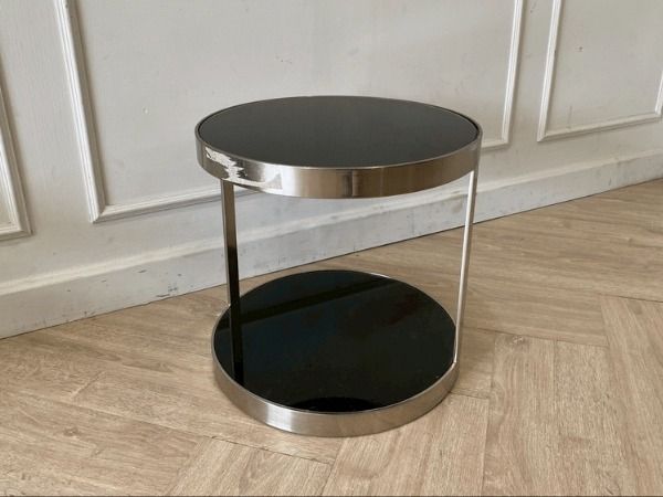 โต๊ะข้าง วงกลม โครงสแตนเลส ท็อปกระจก สีดำ ตกแต่งแบบทันสมัย รูปที่ 6