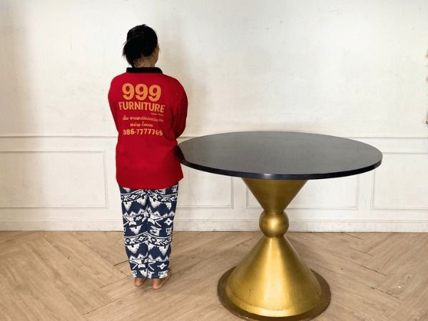 โต๊ะกลม ขาสแตนเลส สีทอง ท็อปไม้ สีดำ รูปที่ 6