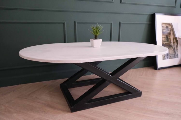 โต๊ะกลาง ท็อปหินขาว โครงเหล็กหนาดำ มุมโค้ง  รูปที่ 7