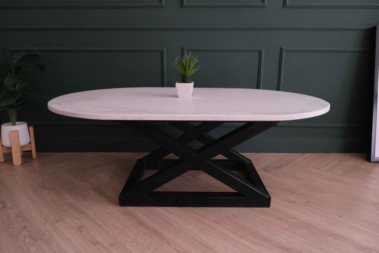 โต๊ะกลาง ท็อปหินขาว โครงเหล็กหนาดำ มุมโค้ง  รูปที่ 9