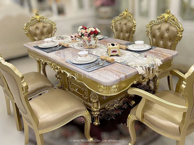 AETHER Luxury Baroque Dining Set ชุดโต๊ะอาหารสไตล์บาร็อค หลุยส์ สีทอง 6ที่นั่ง รุ่น อีเธอร์ รูปที่ 3