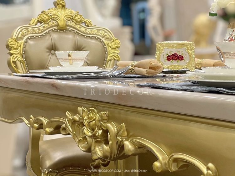 AETHER Luxury Baroque Dining Set ชุดโต๊ะอาหารสไตล์บาร็อค หลุยส์ สีทอง 6ที่นั่ง รุ่น อีเธอร์ รูปที่ 12