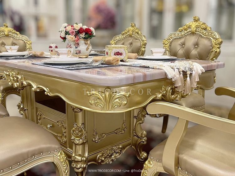 AETHER Luxury Baroque Dining Set ชุดโต๊ะอาหารสไตล์บาร็อค หลุยส์ สีทอง 6ที่นั่ง รุ่น อีเธอร์ รูปที่ 4