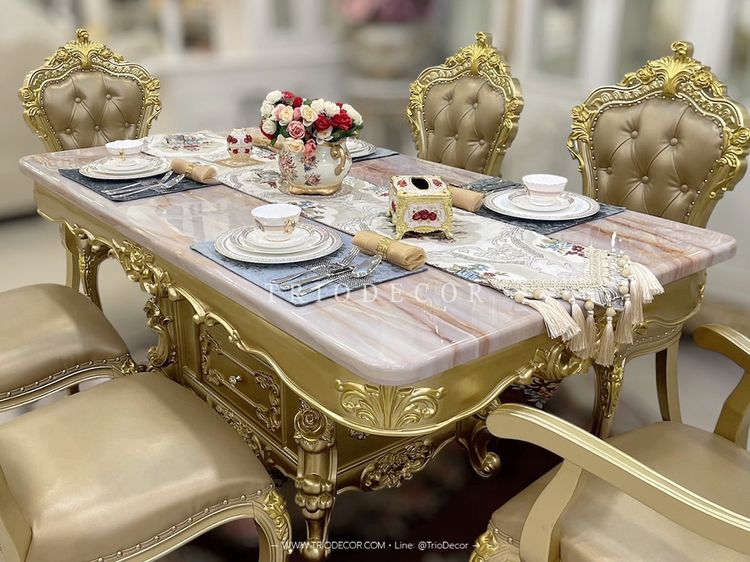 AETHER Luxury Baroque Dining Set ชุดโต๊ะอาหารสไตล์บาร็อค หลุยส์ สีทอง 6ที่นั่ง รุ่น อีเธอร์ รูปที่ 11
