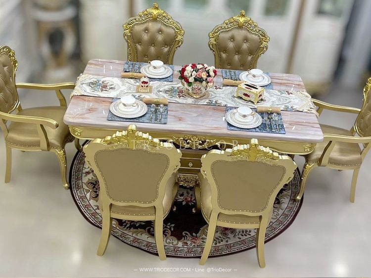 AETHER Luxury Baroque Dining Set ชุดโต๊ะอาหารสไตล์บาร็อค หลุยส์ สีทอง 6ที่นั่ง รุ่น อีเธอร์ รูปที่ 6