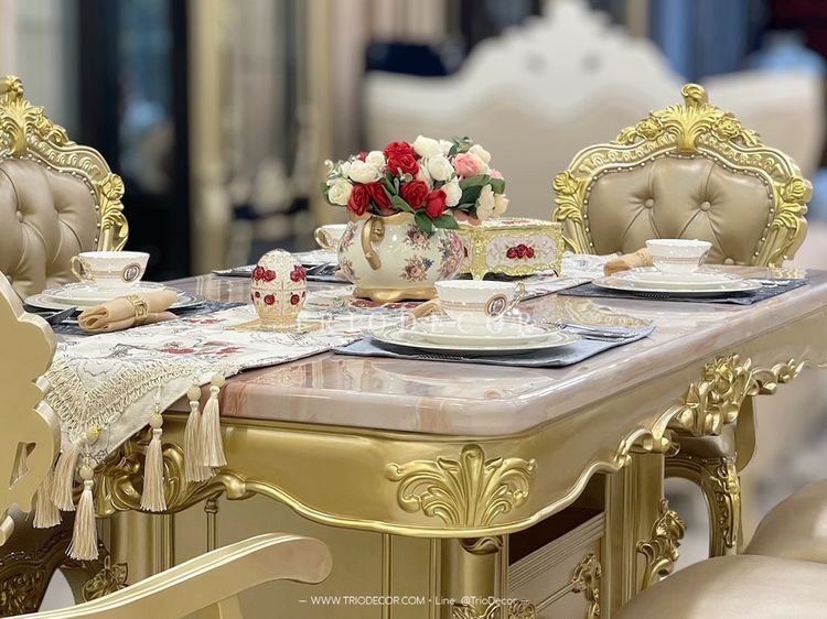 AETHER Luxury Baroque Dining Set ชุดโต๊ะอาหารสไตล์บาร็อค หลุยส์ สีทอง 6ที่นั่ง รุ่น อีเธอร์ รูปที่ 10