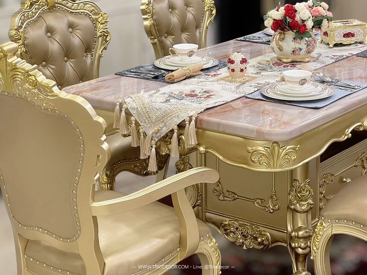 AETHER Luxury Baroque Dining Set ชุดโต๊ะอาหารสไตล์บาร็อค หลุยส์ สีทอง 6ที่นั่ง รุ่น อีเธอร์ รูปที่ 14