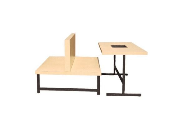 อื่นๆ เนื้อ ชุดโต๊ะเก้าอี้ 2 ฝั่ง ขาเหล็กท็อปไม้ สีครีม