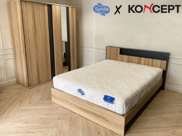 เซ็ตห้องนอน ตู้เสื้อผ้า เตียง 5 ฟุต ยี่ห้อ Koncept ที่นอนสปริง 5 ฟุต ยี่ห้อ Synda