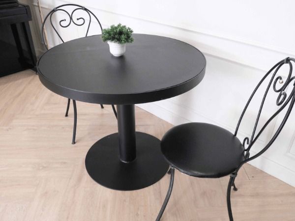 โต๊ะกลมสีดำ โครงเหล็ก หน้าท็อปไม้ + เก้าอี้โครงเหล็ก เบาะหนัง รูปที่ 10