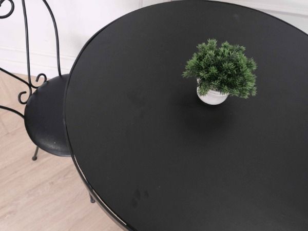 โต๊ะกลมสีดำ โครงเหล็ก หน้าท็อปไม้ + เก้าอี้โครงเหล็ก เบาะหนัง รูปที่ 12