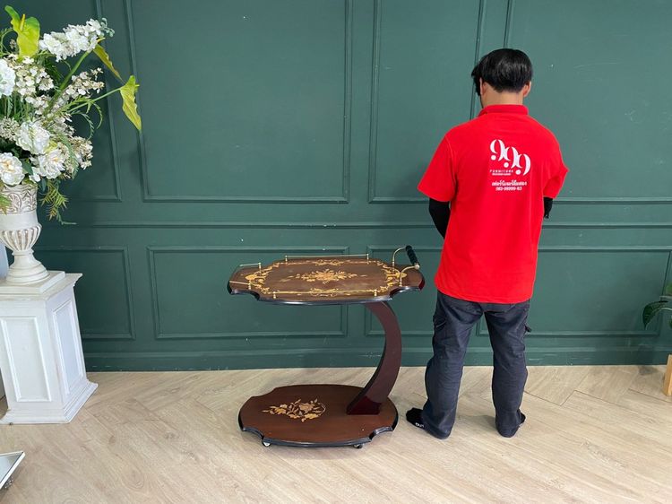 โต๊ะเสริฟ มีล้อ โครงไม้ สีน้ำตาล รูปที่ 4