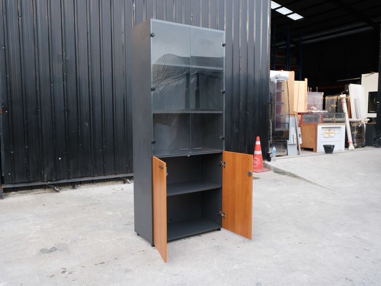 ตู้เอกสาร ทรงสูง 4 บานเปิด กระจกบน ล่างทึบ สีไม้ดำ ยี่ห้อ Rockworth รูปที่ 9