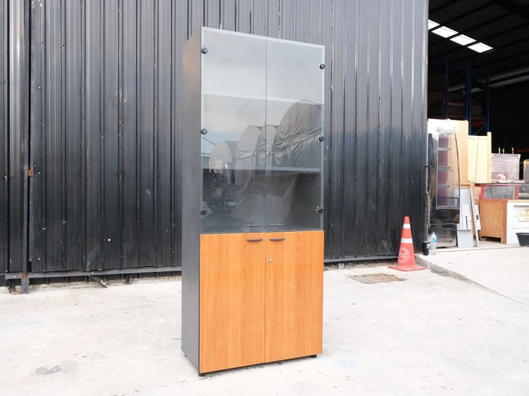 ตู้เอกสาร ทรงสูง 4 บานเปิด กระจกบน ล่างทึบ สีไม้ดำ ยี่ห้อ Rockworth รูปที่ 2