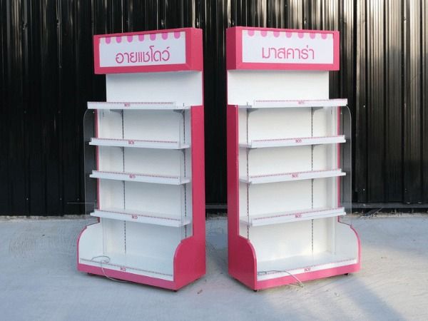 ชั้นเอนติดผนัง ชั้นวางเครื่องสำอาง หน้าเดียว Shelf ชั้นวางสินค้า 5 ชั้น สีชมพู-ขาว