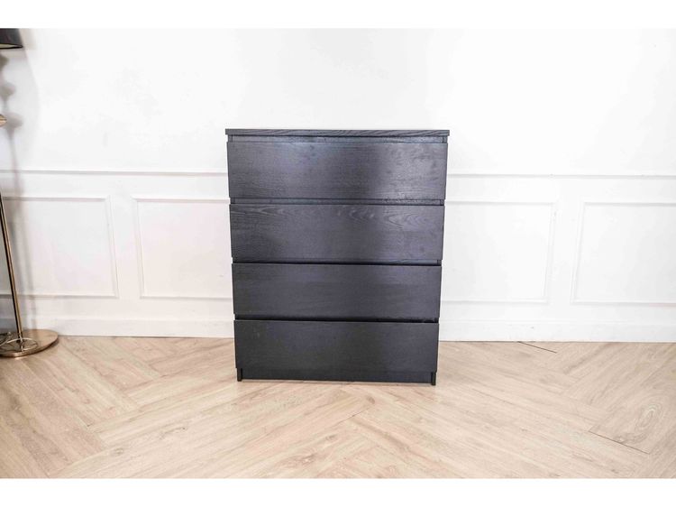 ตู้ลิ้นชัก ตู้เก็บของ ทรงสี่เหลี่ยม ผิวลายไม้สีดำ 4ลิ้นชัก แขวนได้