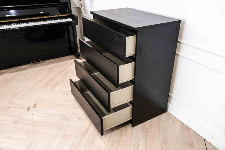 ตู้ลิ้นชัก ตู้เก็บของ ทรงสี่เหลี่ยม ผิวลายไม้สีดำ 4ลิ้นชัก แขวนได้ รูปที่ 5