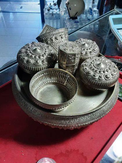 อุปกรณ์เพื่อสุขภาพ ชุดเชี่ยนหมากเงินงานเก่า ตอกตราจีน