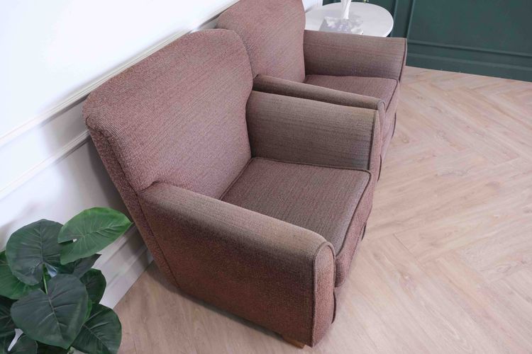 อาร์มแชร์ ดีไซน์ยุโรป เบาะผ้าหนาสีน้ำตาล โครงไม้ รูปที่ 4