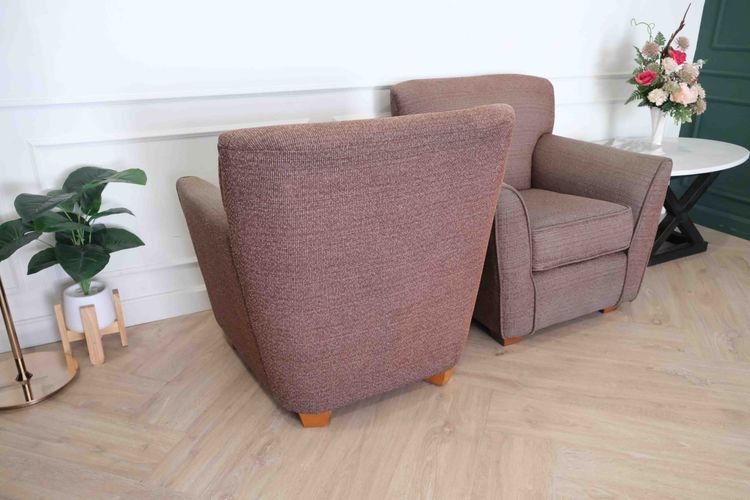 อาร์มแชร์ ดีไซน์ยุโรป เบาะผ้าหนาสีน้ำตาล โครงไม้ รูปที่ 7