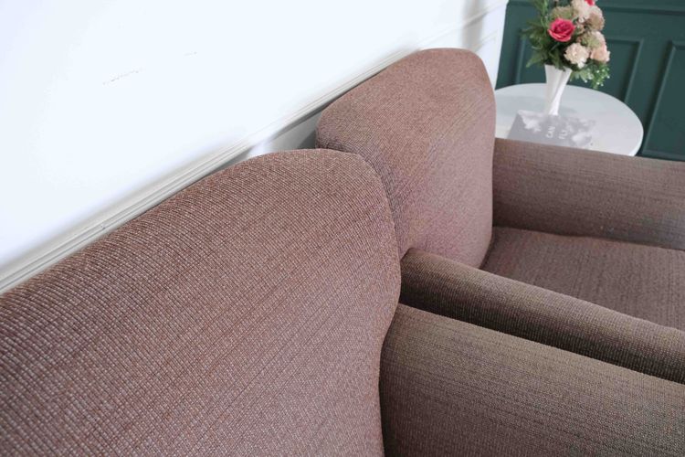 อาร์มแชร์ ดีไซน์ยุโรป เบาะผ้าหนาสีน้ำตาล โครงไม้ รูปที่ 6