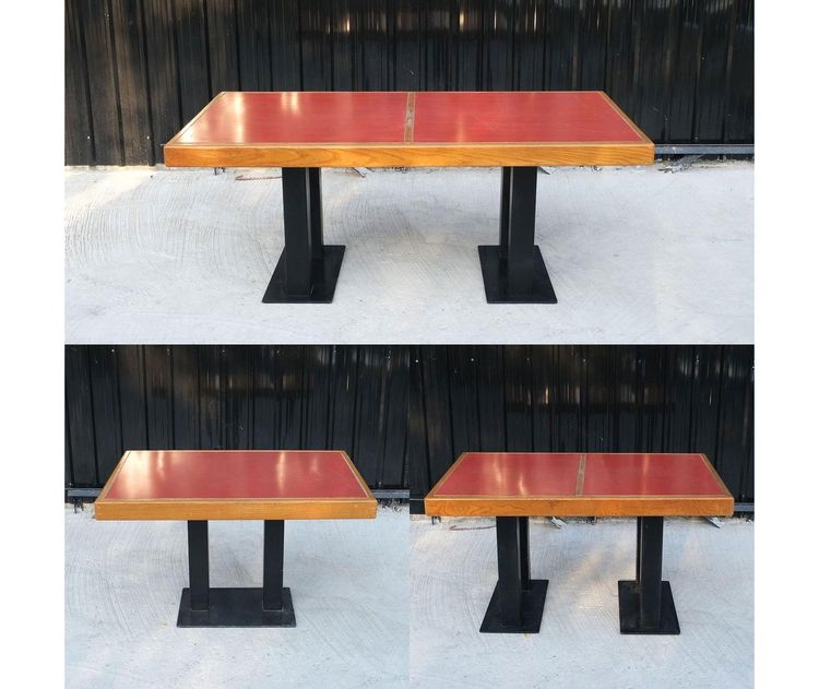 โต๊ะโครงไม้สัก ท็อปสีแดง ขาเหล็กหนาสีดำ งานเกรดโรงแรม