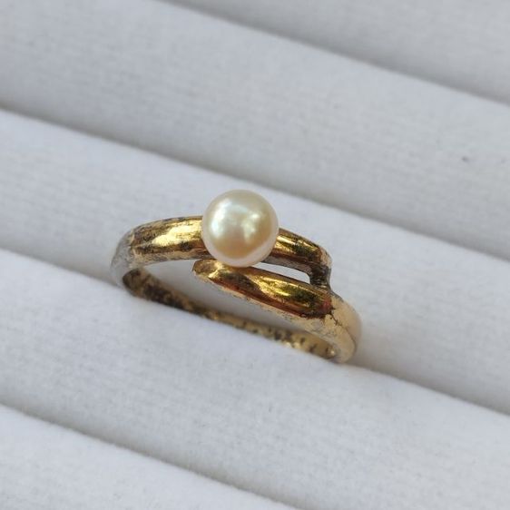 🔖แหวนเงินแท้ มุกแท้(Akoya) ตัวเรือนสีทองเคสวย  งานจากญี่ปุ่น