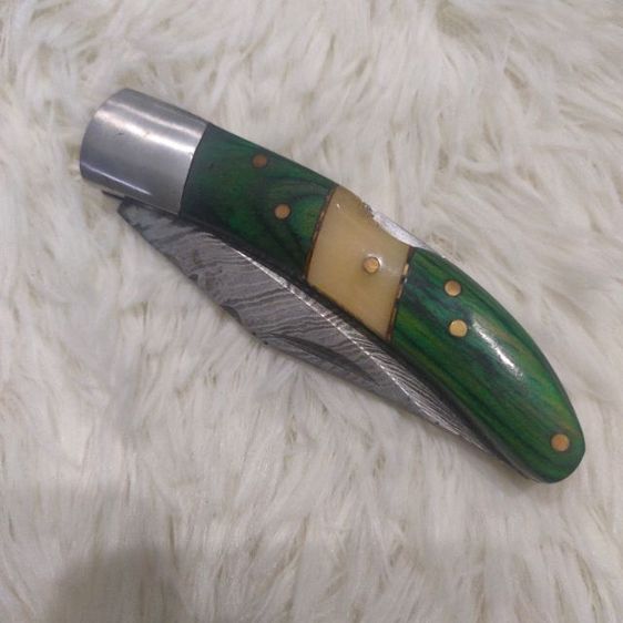 มีดพับ Damascus งานนอก ด้ามสวย ลายสวย พร้อมซองหนังใหม่มาก
