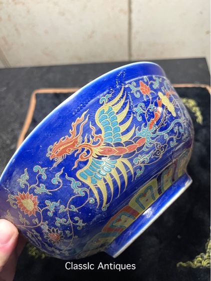 ชาม กังไสเขียนสี ลายนกฟีนิก สะสมD7