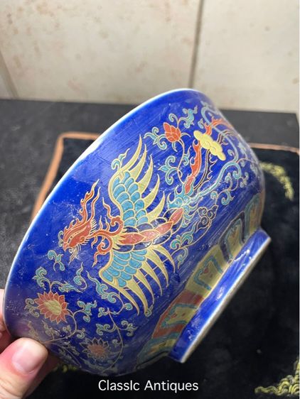 ชาม กังไสเขียนสี ลายนกฟีนิก สะสมD7 รูปที่ 6