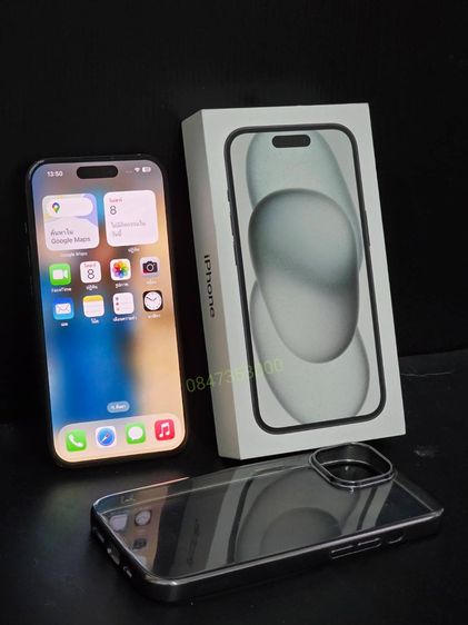 IPHONE 15 128GB สีดำครบกล่อง ศูนย์ไทย ประกันถึง 07 2025 สุขภาพแบตฯ 100  เพิ่งชาร์จไป 19 รอบ