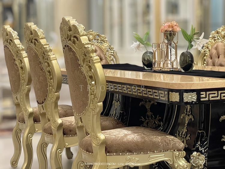 HERMES Luxury Baroque Dining Set ชุดโต๊ะอาหารสไตล์บาร็อค หลุยส์ สีทอง 8ที่นั่ง รุ่น เฮอร์มีส รูปที่ 10