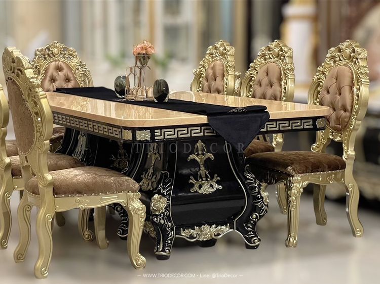 HERMES Luxury Baroque Dining Set ชุดโต๊ะอาหารสไตล์บาร็อค หลุยส์ สีทอง 8ที่นั่ง รุ่น เฮอร์มีส รูปที่ 14