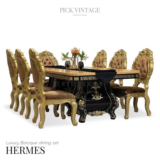 อื่นๆ ไม้ HERMES Luxury Baroque Dining Set ชุดโต๊ะอาหารสไตล์บาร็อค หลุยส์ สีทอง 8ที่นั่ง รุ่น เฮอร์มีส