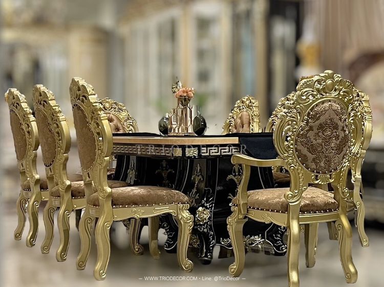 HERMES Luxury Baroque Dining Set ชุดโต๊ะอาหารสไตล์บาร็อค หลุยส์ สีทอง 8ที่นั่ง รุ่น เฮอร์มีส รูปที่ 8
