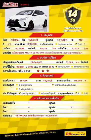 Toyota Yaris 2021 1.2 Entry Sedan เบนซิน ไม่ติดแก๊ส เกียร์อัตโนมัติ ขาว รูปที่ 2