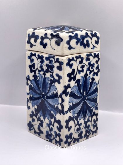 กระบอก กังไสลายคราม ลายดอกโบตั๋น เก่าโบราณสะสม รูปที่ 8