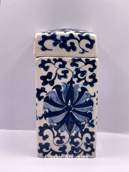 กระบอก กังไสลายคราม ลายดอกโบตั๋น เก่าโบราณสะสม รูปที่ 2