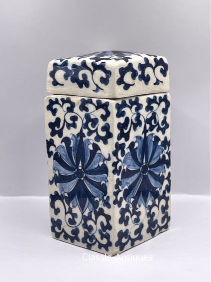 กระบอก กังไสลายคราม ลายดอกโบตั๋น เก่าโบราณสะสม รูปที่ 7