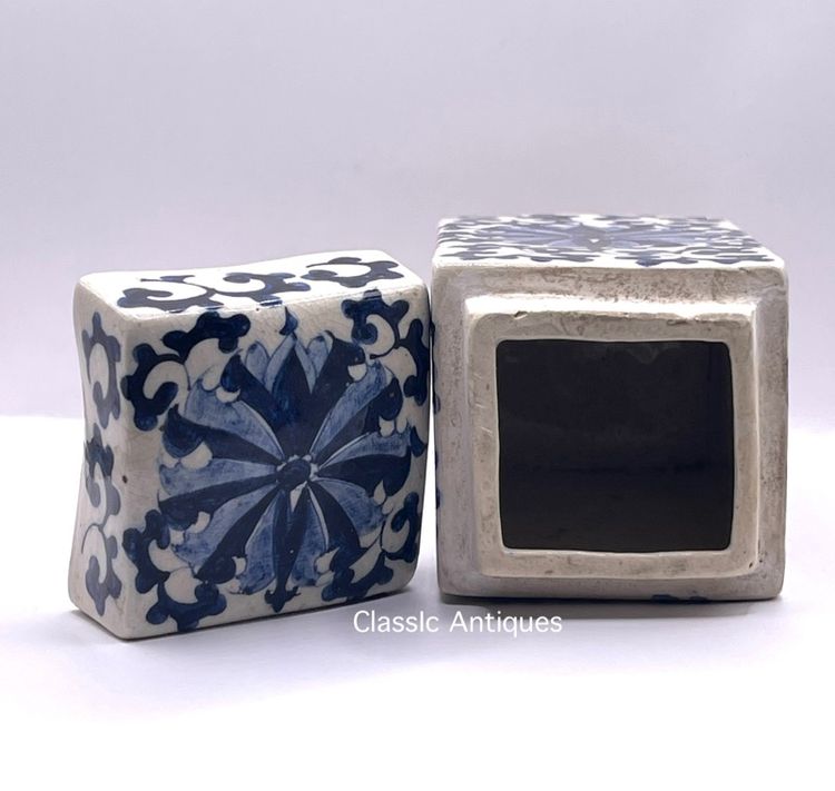 กระบอก กังไสลายคราม ลายดอกโบตั๋น เก่าโบราณสะสม รูปที่ 13
